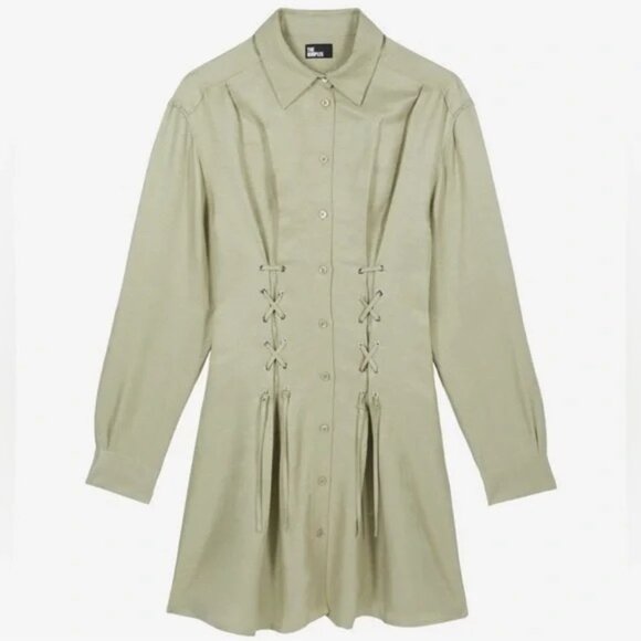 The Kooples French Designer Fashion Light Green Button-Up Dress Size Medium FR 2 - Picture 6 of 13